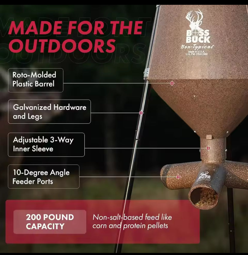 200 LB Deer Feeder/Hunting Durable Lightweight Plastic UV Protected Windproof Waterproof Gravity Feed System