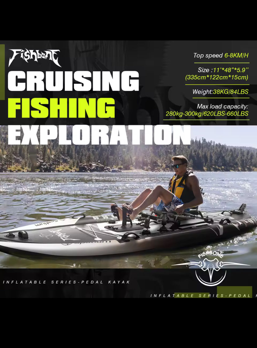 Spatium Fishing Kayak Boat Pedal Drive Sit on Top Pedal Drive Kayak Power System Orientation System, 11'*48"*6",Capacity 660LBS
