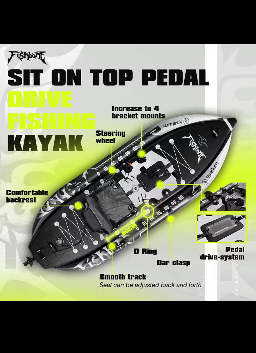 Spatium Fishing Kayak Boat Pedal Drive Sit on Top Pedal Drive Kayak Power System Orientation System, 11'*48"*6",Capacity 660LBS