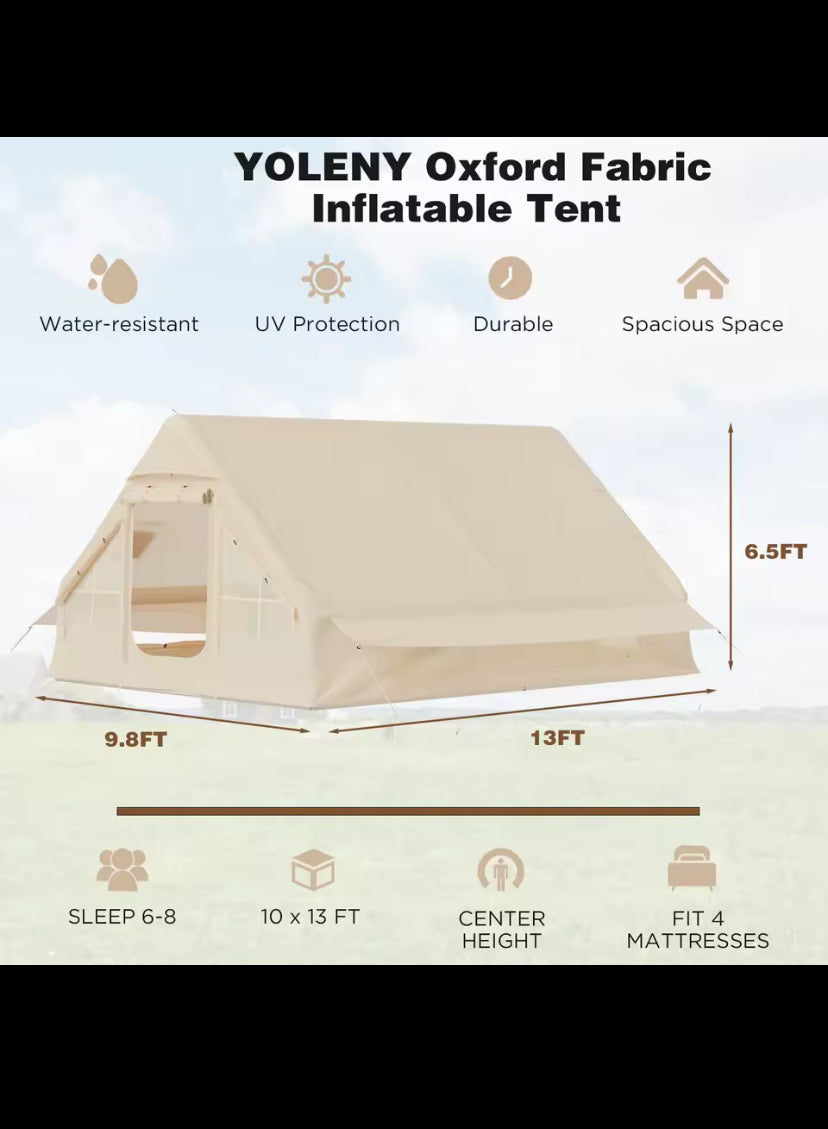 129 Square Feets Large Inflatable Camping Tent,8-10 People Blow up tent,waterproof 4 season Glamping tent,tent for camping