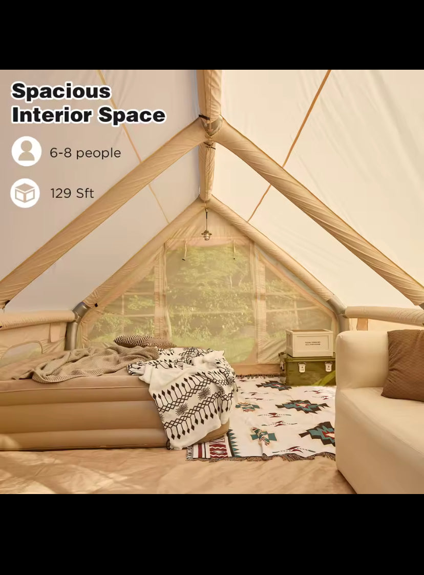 129 Square Feets Large Inflatable Camping Tent,8-10 People Blow up tent,waterproof 4 season Glamping tent,tent for camping