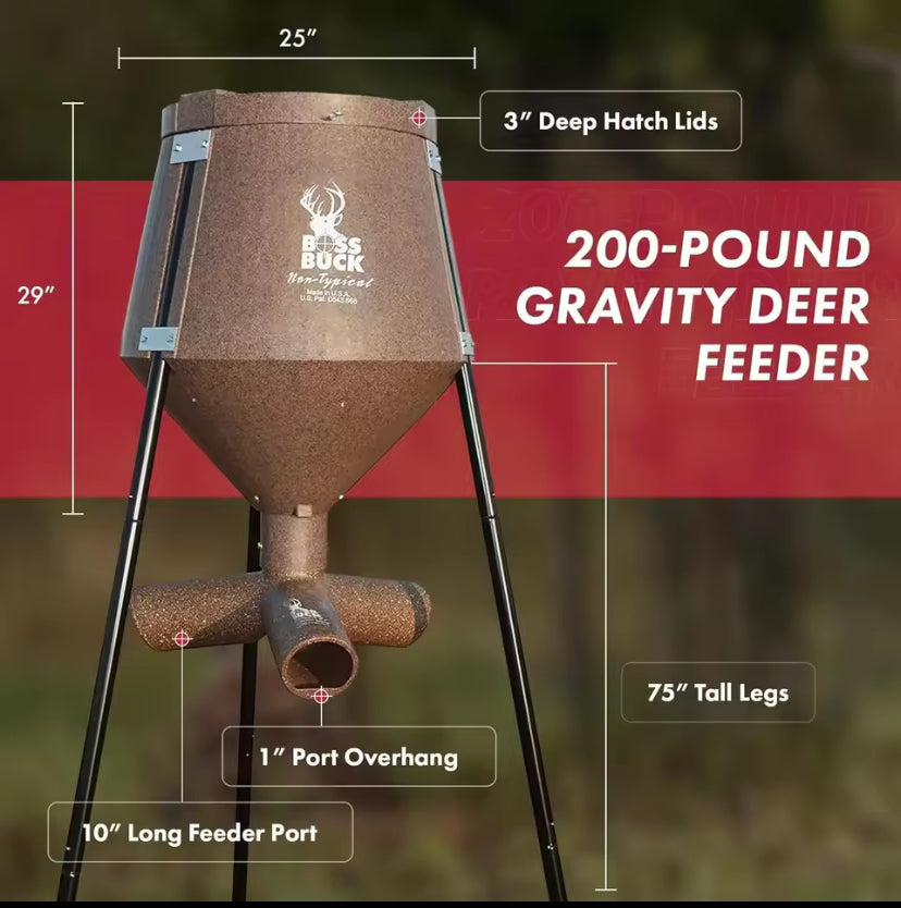 200 LB Deer Feeder/Hunting Durable Lightweight Plastic UV Protected Windproof Waterproof Gravity Feed System
