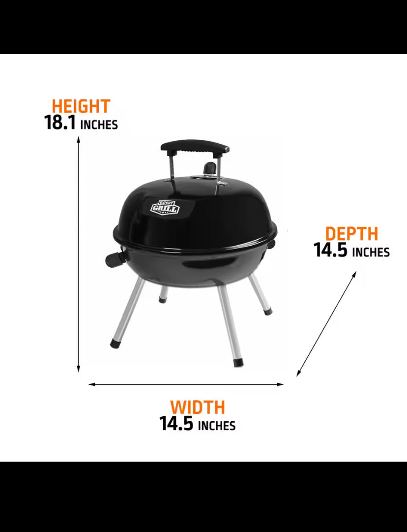 Portable Charcoal Grill 14.5 Inch Tabletop Grill Dome Design Adjustable Air Vents Ideal Camping Tailgating Picnics Easy Cleanup