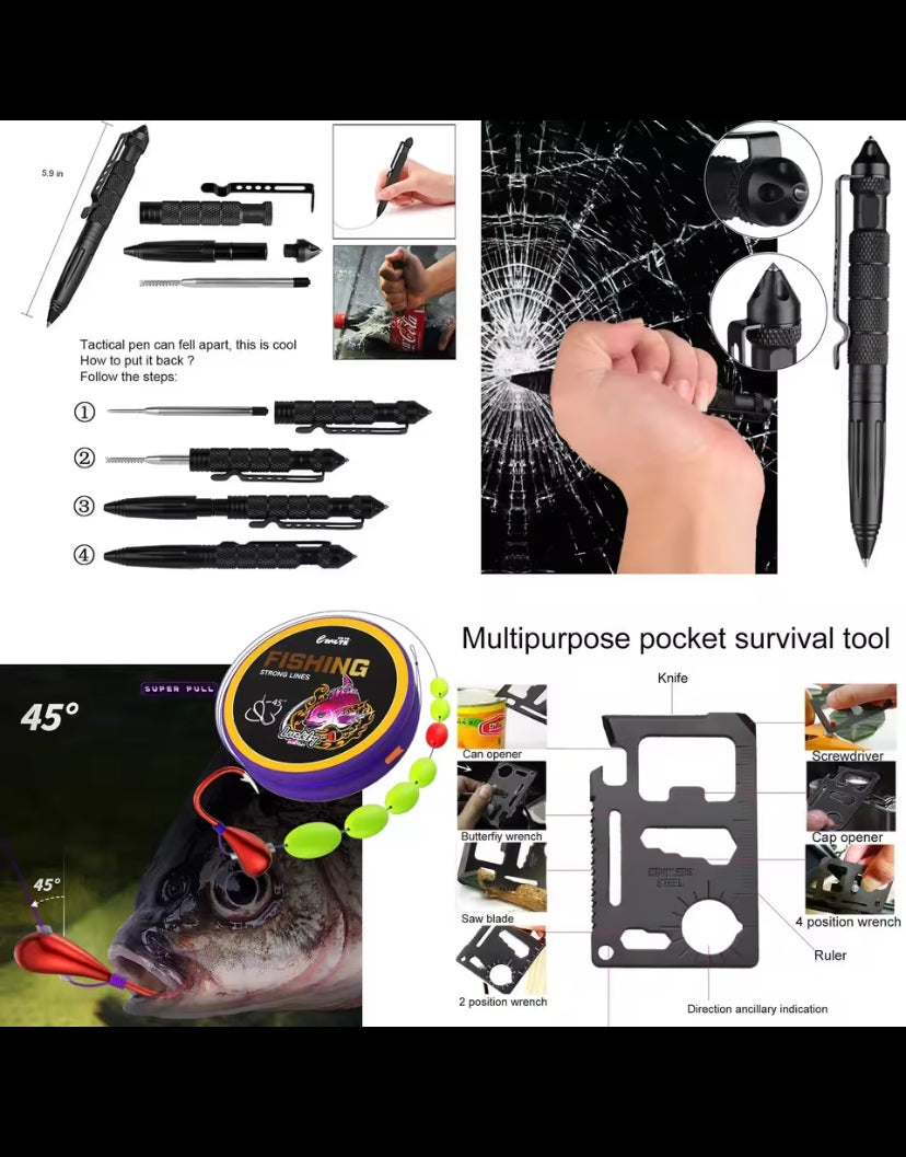 Outdoor Supplies Camping Emergency Equipment Camping Survival Tool Set Multifunctional SelfDefense Supplies First Aid Kits