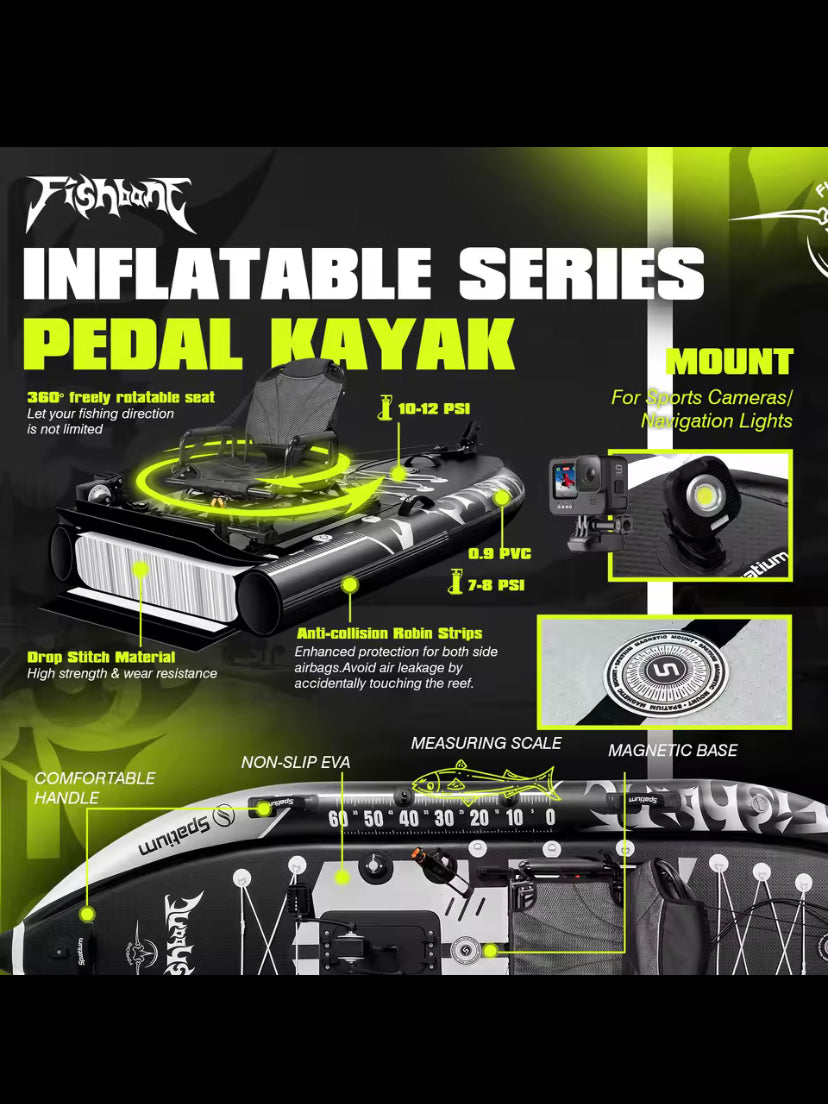 Spatium Fishing Kayak Boat Pedal Drive Sit on Top Pedal Drive Kayak Power System Orientation System, 11'*48"*6",Capacity 660LBS