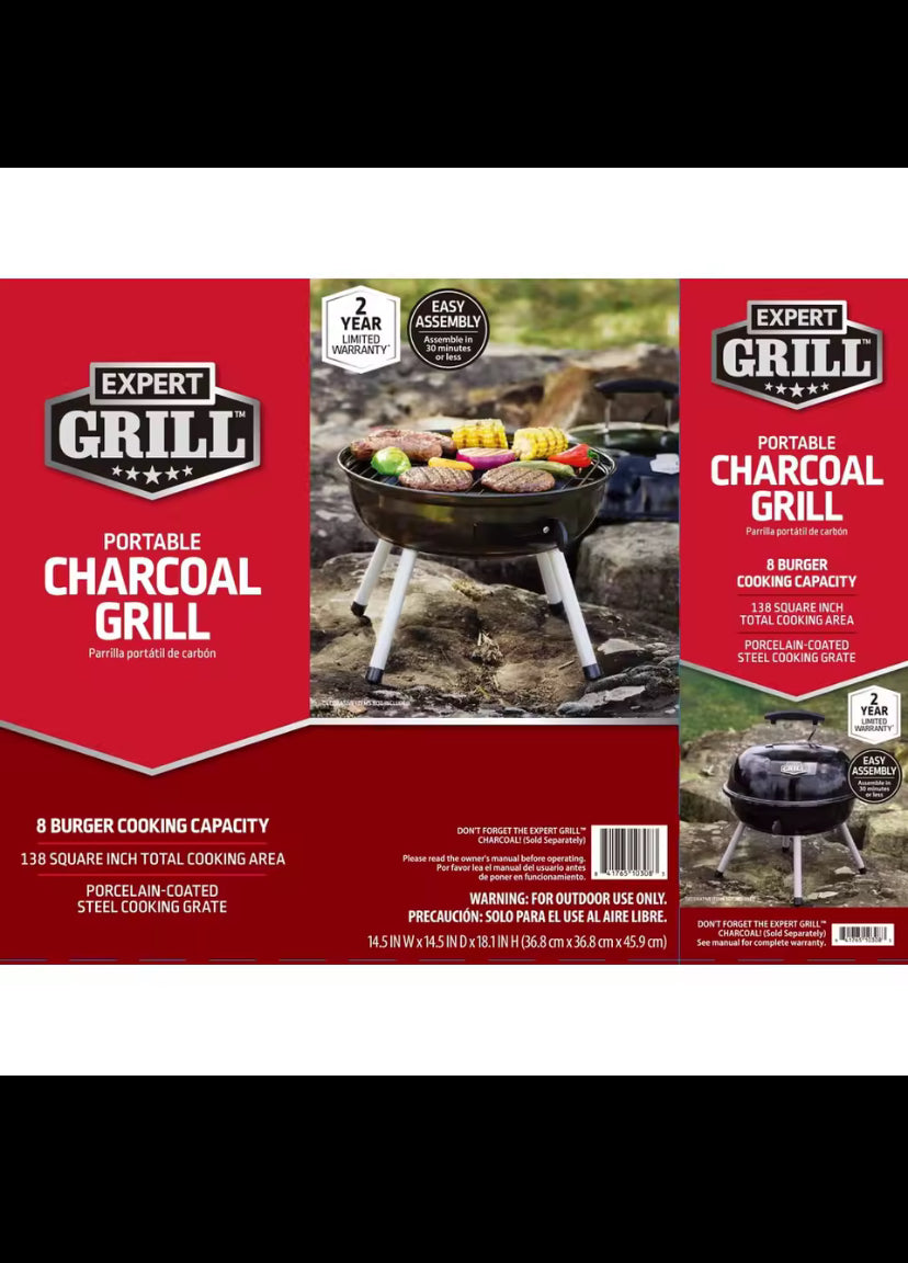 Portable Charcoal Grill 14.5 Inch Tabletop Grill Dome Design Adjustable Air Vents Ideal Camping Tailgating Picnics Easy Cleanup