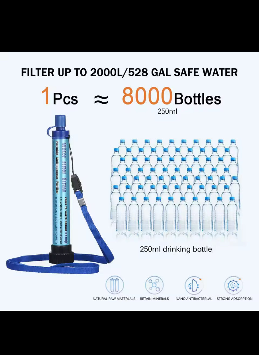 Portable Emergency Water Filter with Straw Outdoor Water Purifier Water Filtration System Camping Travel Backpacking Equipment